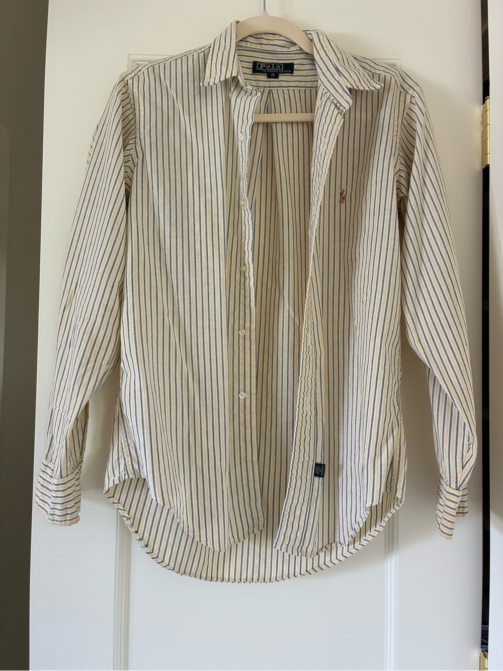 Polo by Ralph Lauren Men’s Cream, yellow, and Blue Striped Button-Down Shirt